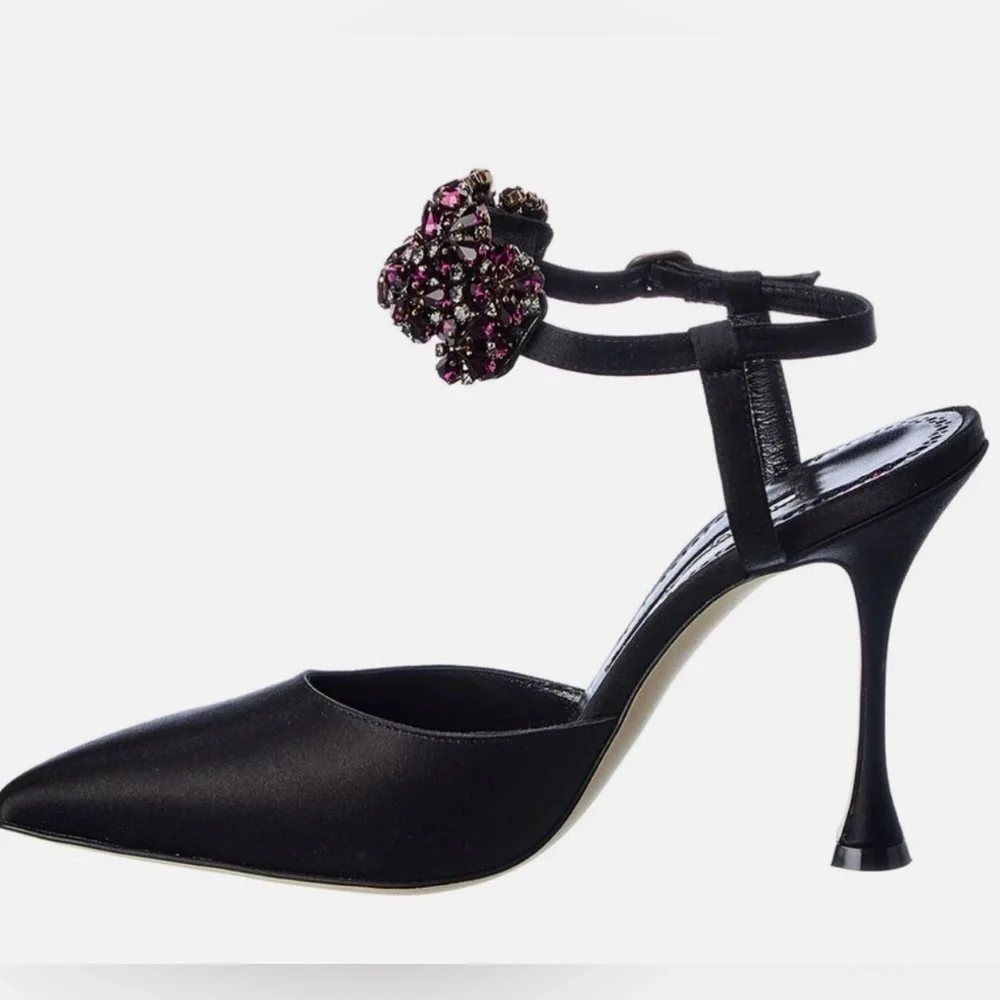 Manolo Blahnik Mabina 105 Satin Pump In Black Satin NWT